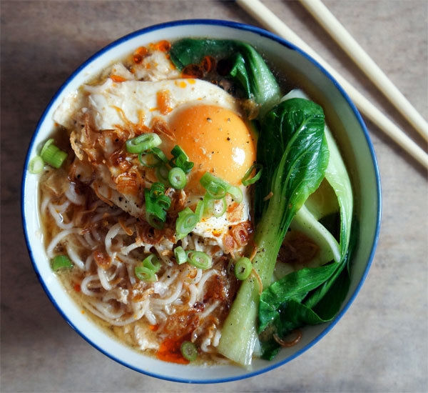 Miso Ramen Soup With Pakchoi And Poached Egg 