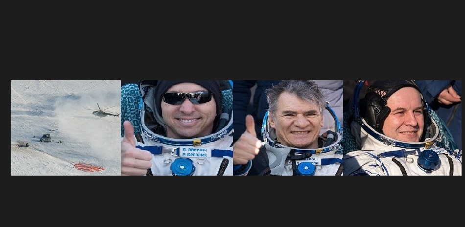 Soyuz MS-05 capsule carrying the Astrokomrade US, Paolo Nespoli Italy and Sergey Ryazanskiy Russia landed in the town of Dzhezkazgan (Zhezkazgan)