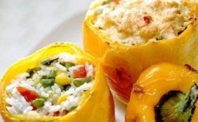 Capsicum stuffed with rice salad