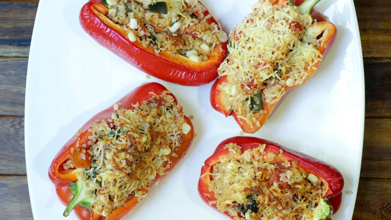 Spicy Baked Peppers with Quinoa and Corn
