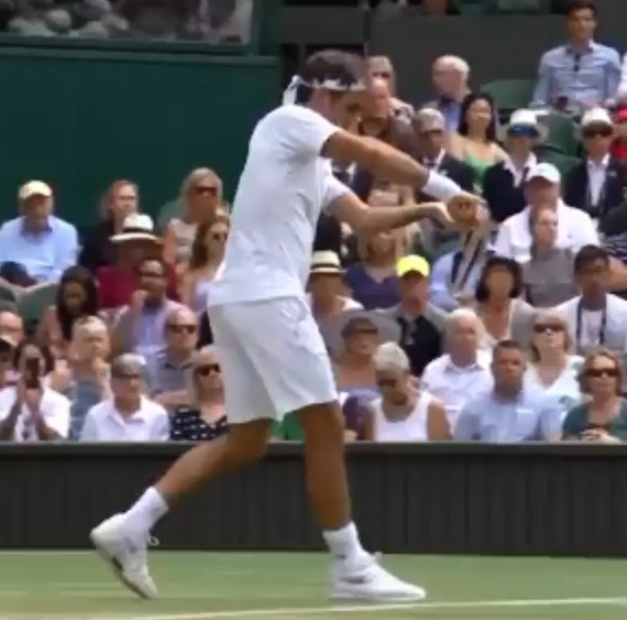 Roger Federer’s love for cricket,  played a cricket stroke at Wimbledon
