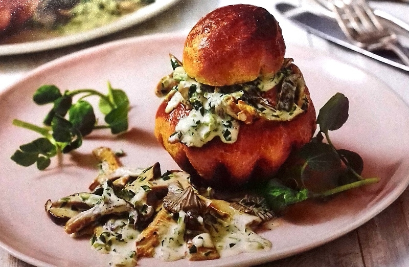 Brioches with wild mushrooms and watercress