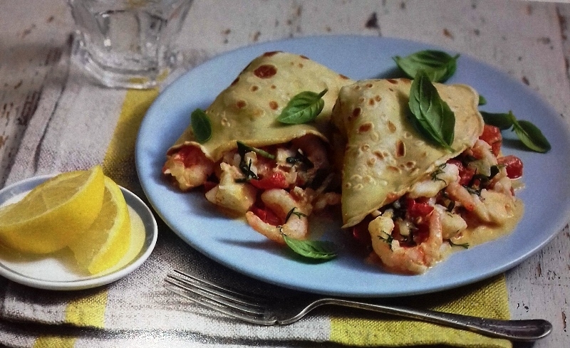 Creamy seafood crepes