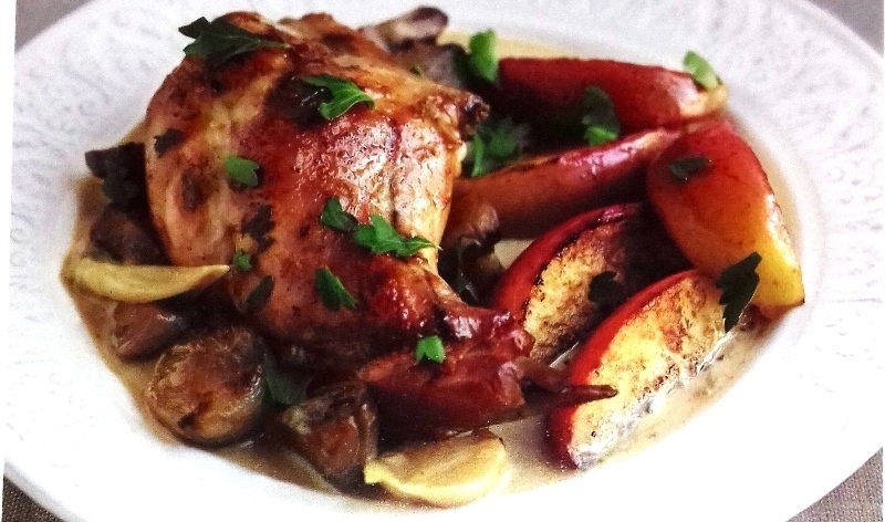 Braised rabbit with mushrooms and cider