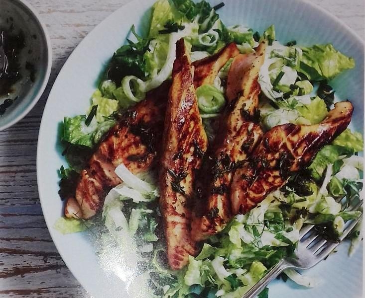 Warm honeyed salmon salad