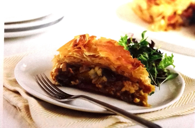 Spiced aubergines with filo crust