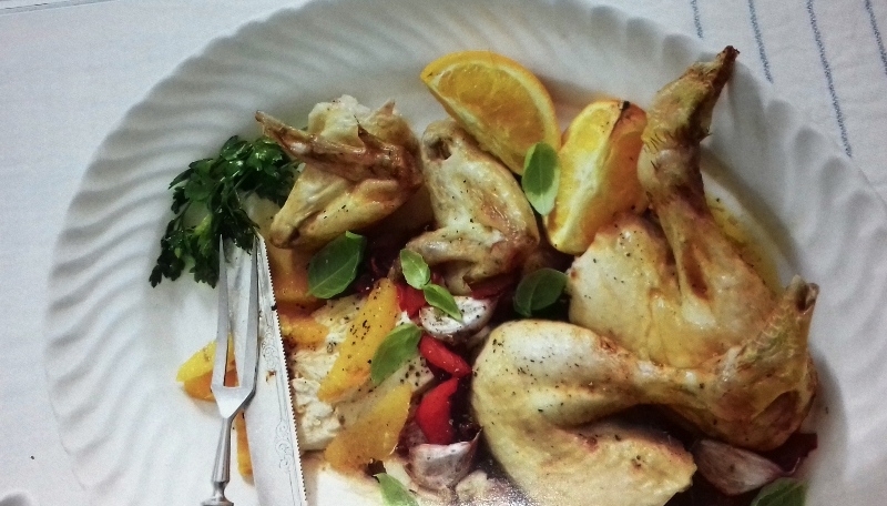 Roast chicken with orange and peppers
