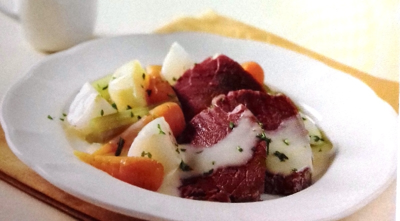 Salt beef with mustard sauce