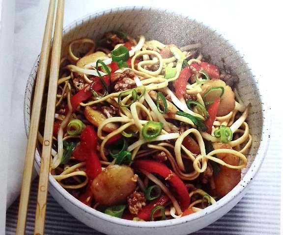 Szechuan noodles with water chestnuts