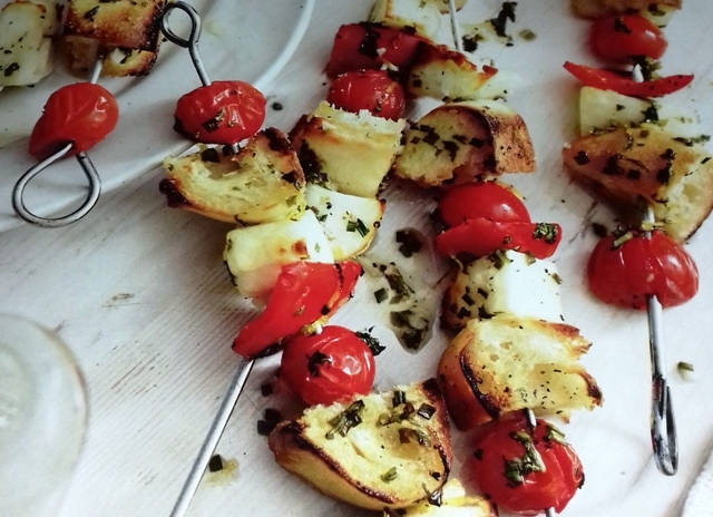 Halloumi and vegetable kebabs