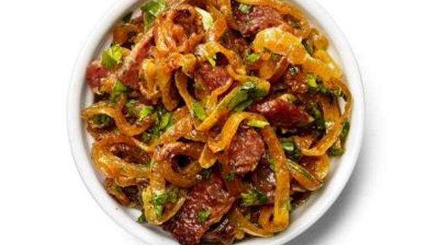 Liver and bacon with onion sauce