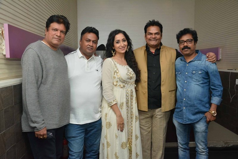 Actor Rajesh Sharma, Rahul Bagga and Nancy Thakkar promoting "Facebook Wala Pyar"