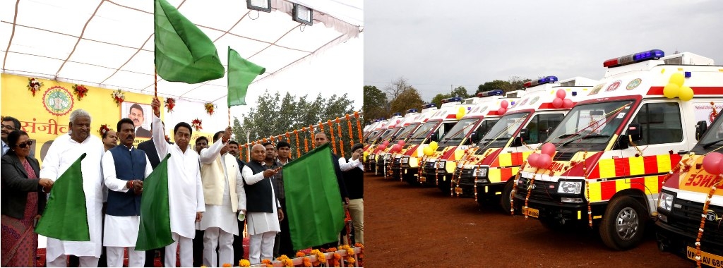CM Kamal Nath flags off 40 new 108 Ambulances