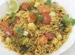 Salmon and potato biryani with lime and Coriander