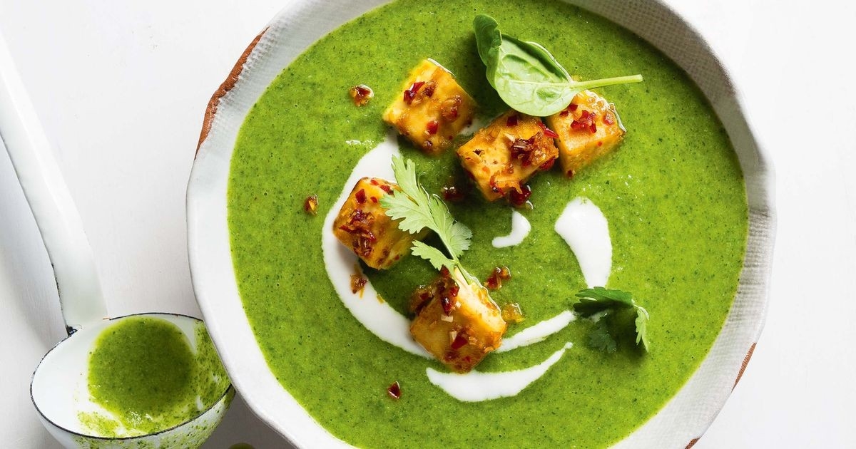 Green soup with crispy lemongrass tofu
