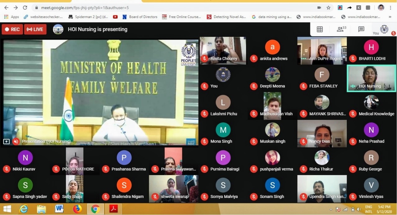 पीपुल्स कॉलेज ऑफ नर्सिंग एंड रिसर्च सेन्टर में नर्सिंग स्टाफ को ऑनलाइन इंटरनेशनल कॉन्फ्रेंस में मिले स्ट्रेस को दूर करते हुए बेहतर आउटपुट देने के टिप्स