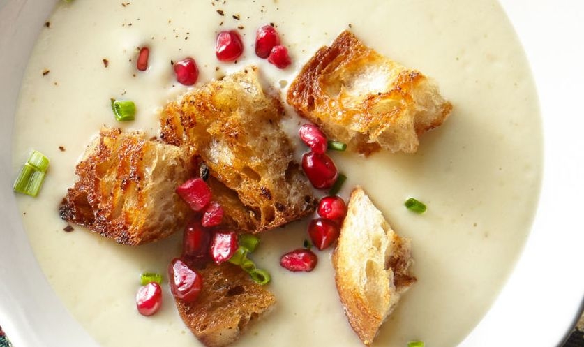 Cauliflower Bisque with Brown Butter Croutons