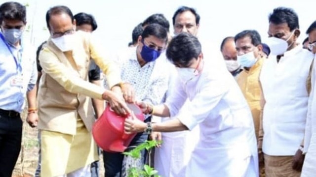 CM Chouhan plants saplings with MP Scindia