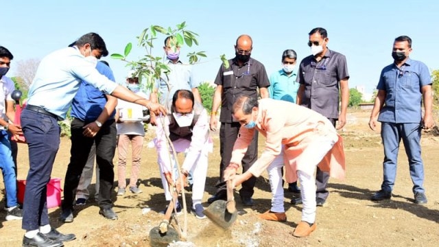 Chief Minister Chouhan plants Saptaparni sapling in Smart Garden  
