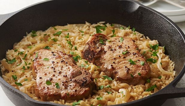 Skillet Pork Chops and Rice for Two 