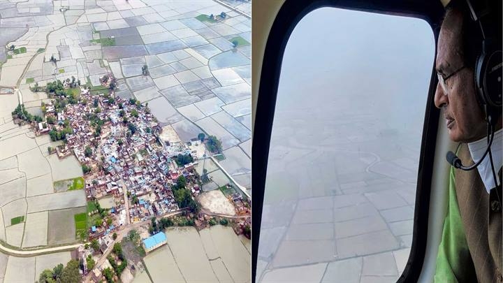 Chief Minister Chouhan takes stock of about four dozen flood affected villages of Gwalior-Chambal division by taking an aerial tour