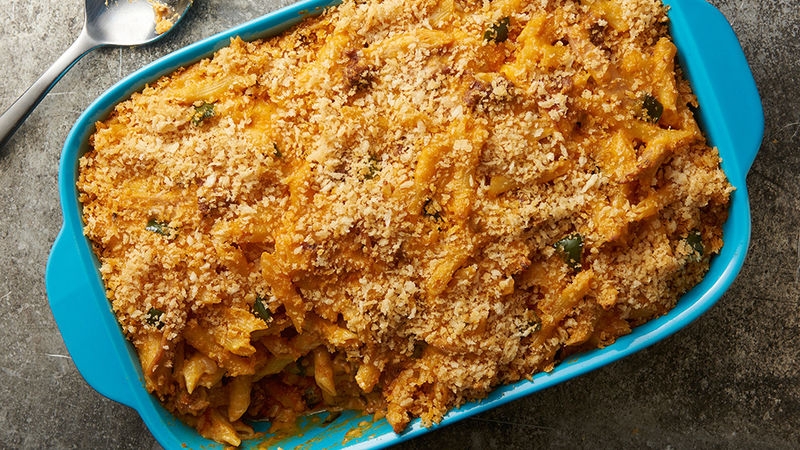 Chicken, Chorizo and Poblano Pasta Bake 