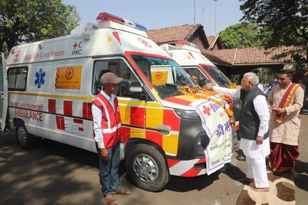Governor Patel Dedicates & Flags Off Two Redcross Ambulances