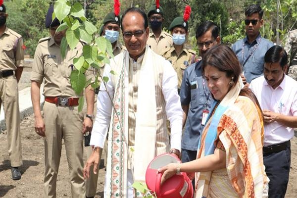 CM Chouhan planted saplings of Peepal, Parijat and Karanj