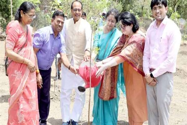 Chief Minister Chouhan Planted Saplings with Group of Professors from Bhopal