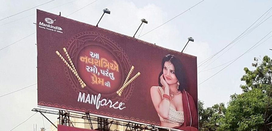 Gujarat Bans advert featured,  Sunny Leony for Manforce Brand ahead of Navratri!
